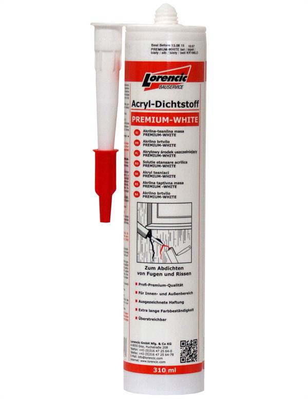 Akrilna zaptivna masa PREMIUM-WHITE 310ml 12Stk/Kart 120Kart/Pal, ZKR166LO
