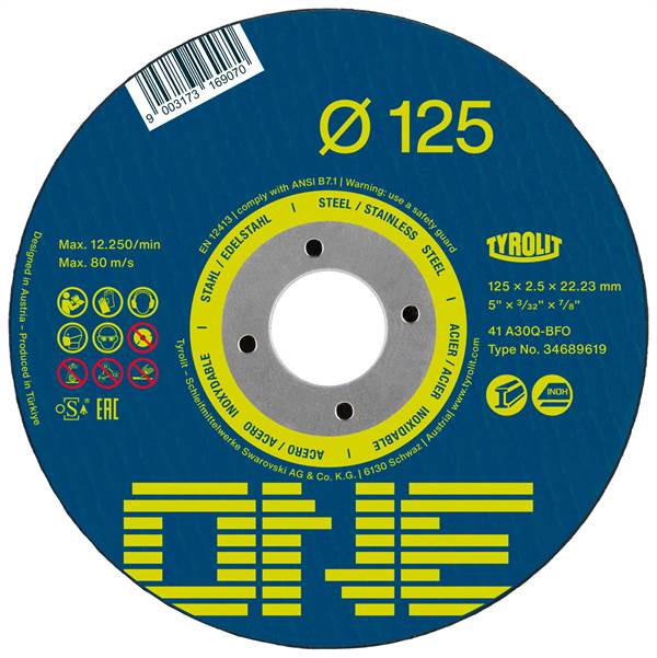Trennscheibe Stahl 41, 230x2,5x22,23mm gerade A30Q-BFO ONE TYROLIT 25Stk/Pack, Z34689643