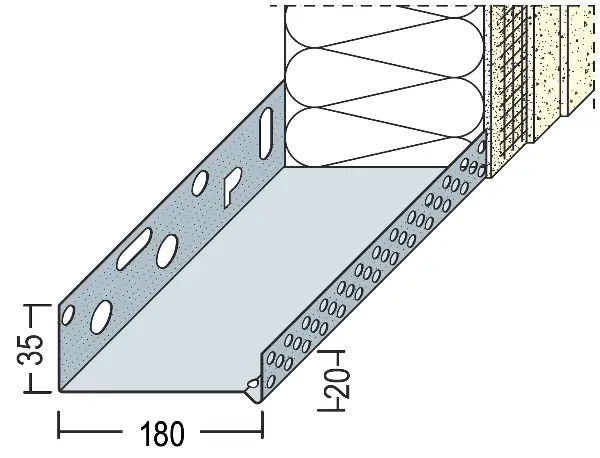 Sockeltrogprofil WDVS Alu 180mm 90818 (9216) 2,50lfm/Sta, 6Sta/Bd, 42Bd/Pal, Z490818
