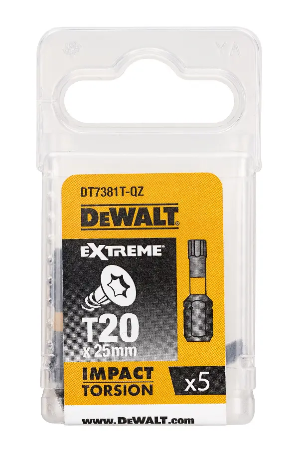 Bitovi T20 x 25mm EXTREME® IMPACT TORSION DEWALT® otporni na udarce 5kom/pak, ZDT7381T-QZ
