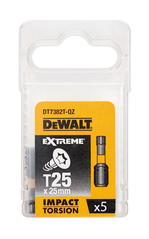 Bitovi T25 x 25mm EXTREME® IMPACT TORSION DEWALT® otporni na udarce 5kom/pak, ZDT7382T-QZ
