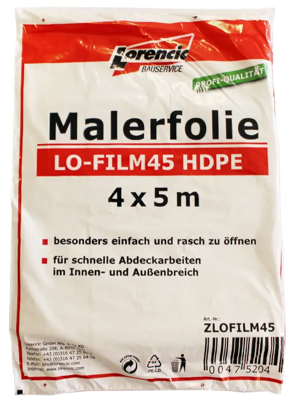 Folija za molere LO-FILM45 HDPE 4x5m 20Stk/Kart 90Kart/Pal, ZLOFILM45