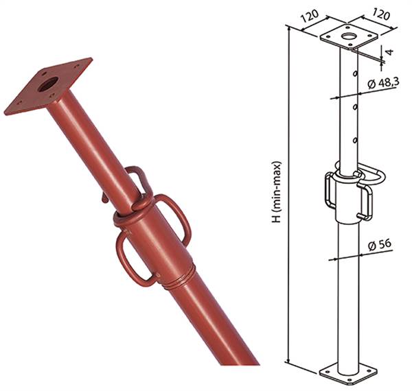 Podupirač zida 200-360cm lakirani, ZPP360