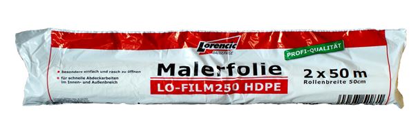 Folija za molere LO-FILM250 HDPE 2x50m, 10rola/karton 28karton/paleta, ZLOFILM250