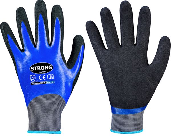 Radne rukavice LAREDO STRONGHAND® Nitril, plavo/crne, premazane, EN388, vel. 11, 144pari/kart, Z063411