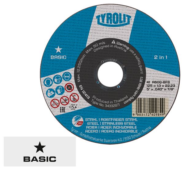 Rezna ploča za čelik 41 125x1,6x22,23mm ravna A46Q-BFB TYROLIT, Z34332873