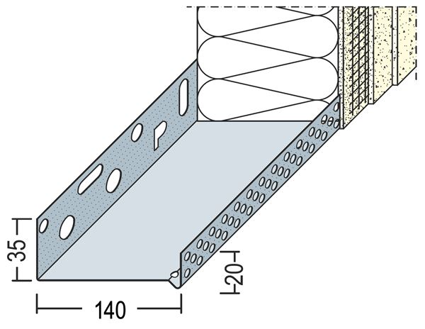 Početni koritasti-Sockeltrogprofil WDVS Alu 140mm 90814 (9213) 2,50lfm/Sta, 6Sta/Bd, 56Bd/Pal, Z490814