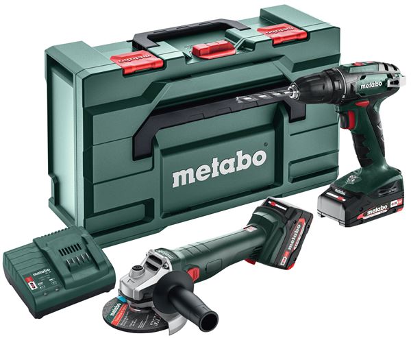 =81= Baterijska bušilica-kutna brusilica set METABO BS 18 + W 18 L 9-125 2,0/4,0Ah Li-Power, Z685204500