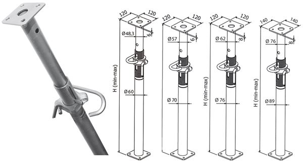 Podupirač zida klasa D 303-550cm pocinčani, vanjski navoj, ispitan EN1065, ZCD55EZ