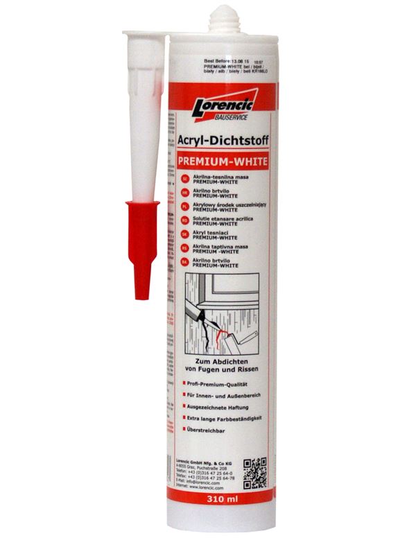 Akrilna zaptivna masa PREMIUM-WHITE 310ml 12Stk/Kart 120Kart/Pal, ZKR166LO