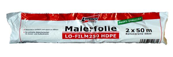 Folija za molere LO-FILM250 HDPE 2x50m, 10rola/karton 28karton/paleta, ZLOFILM250